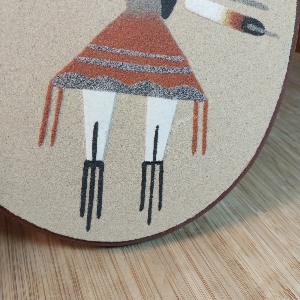 Navajo Sand Painting Signed Native American Sand Art Wall Decor Oval 9x7" READ - Picture 11 of 14